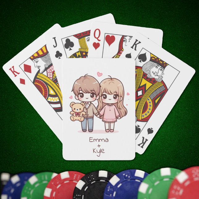 Jeu De Cartes Doux Personnalisé Chibi Style Teddy Bear Couple (Sweet Personalized Chibi-Style Teddy Bear Couple Playing Cards)