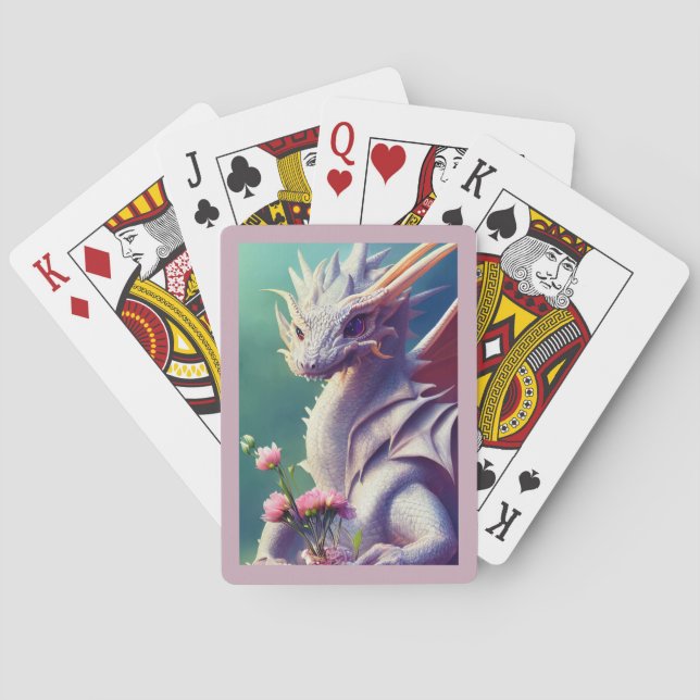 Jeu De Cartes Dragon blanc avec fleurs Jouer des cartes (dos)