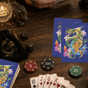 Jeu De Cartes Dragon Japonais Koi Lotus Mythique Asien Bleu