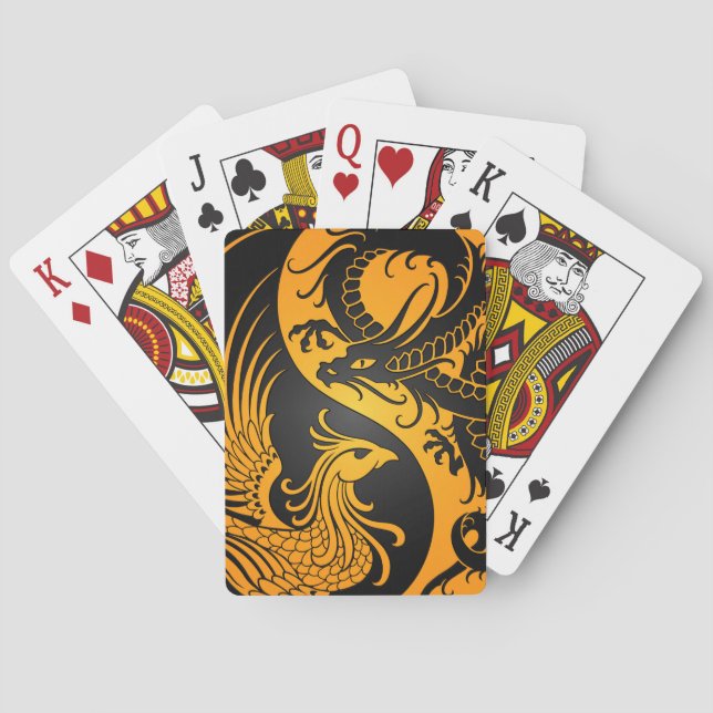 Jeu De Cartes Dragon jaune et noir Phoenix Yin Yang (dos)