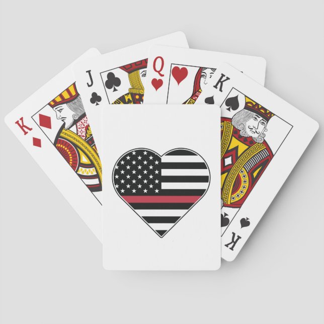 Jeu De Cartes Drapeau à ligne rouge Cœur (dos)