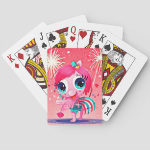 Jeu De Cartes Drapeau américain avec dessin animé de flamant ros