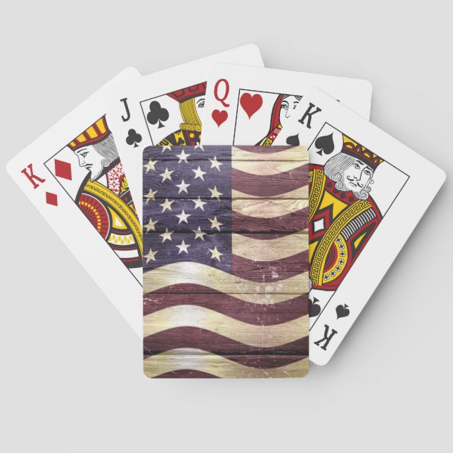 Jeu De Cartes Drapeau américain bois Vintage (dos)