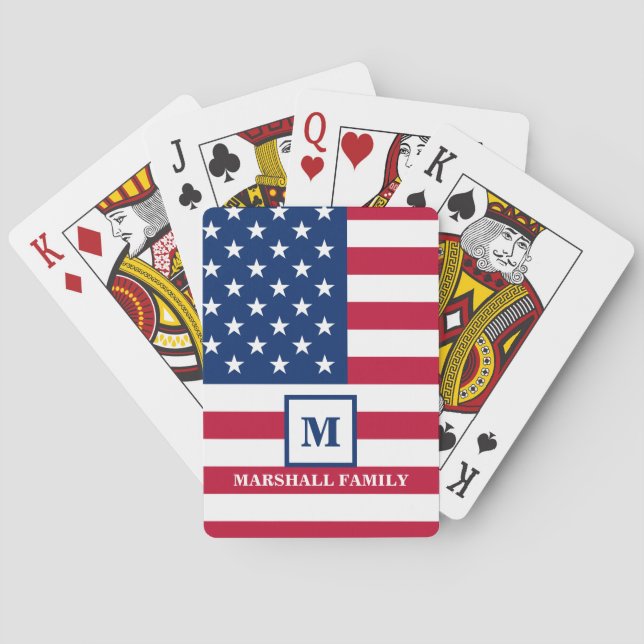 Jeu De Cartes Drapeau américain Customisé Monogramme 4 juillet (dos)