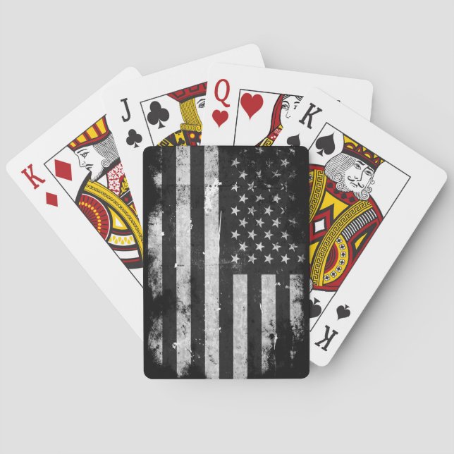 Jeu De Cartes Drapeau américain grunge noir et blanc (dos)