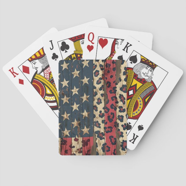 Jeu De Cartes Drapeau américain rustique imprimé léopard (1) (dos)