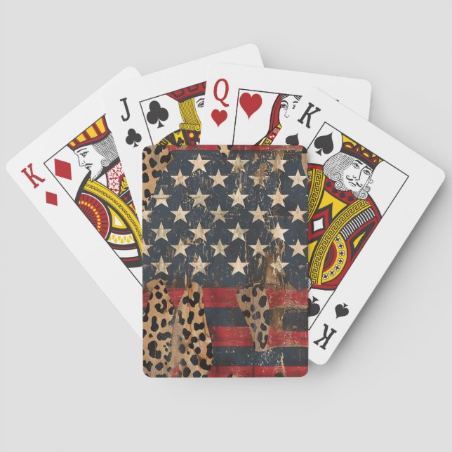 Jeu De Cartes Drapeau américain rustique imprimé léopard (3) (dos)