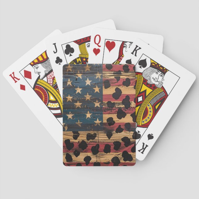 Jeu De Cartes Drapeau américain rustique imprimé léopard (4) (dos)