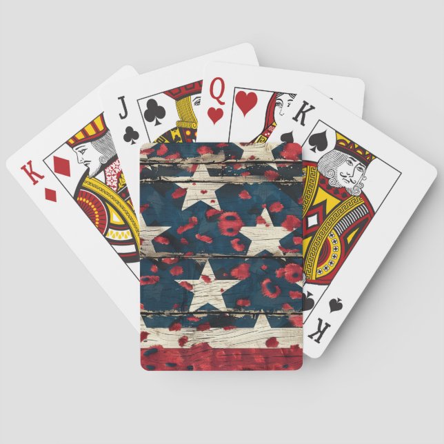 Jeu De Cartes Drapeau américain rustique imprimé léopard (5) (dos)