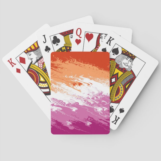 Jeu De Cartes Drapeau de fierté lesbienne abstrait trippy ondulé (dos)