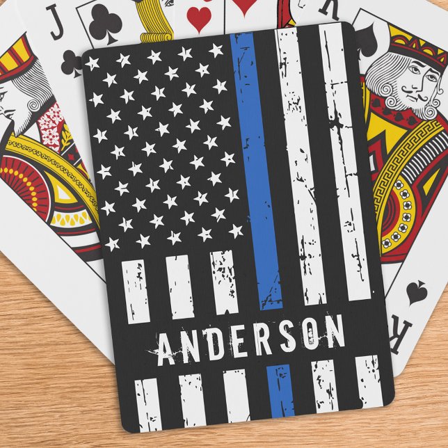 Jeu De Cartes Drapeau de police personnalisé Ligne bleue mince (Créateur téléchargé)