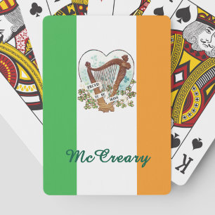 Jeu De Cartes Drapeau irlandais et harpe vintage et trèfle perso
