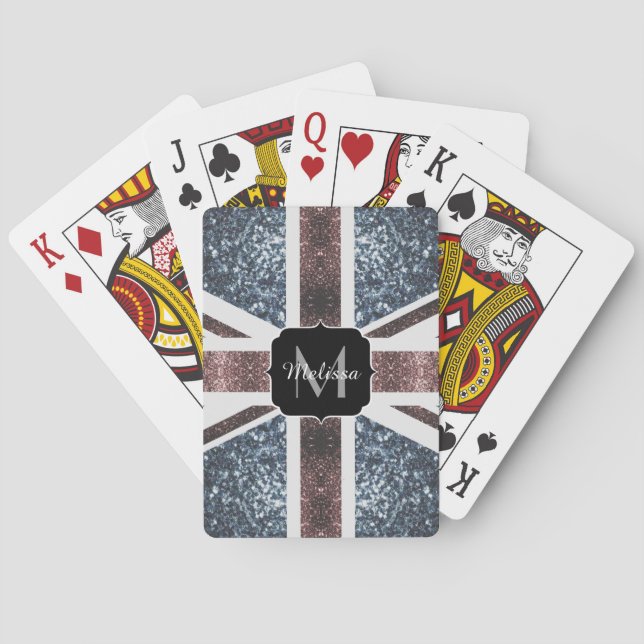 Jeu De Cartes Drapeau Rustique UK rouge bleu étincelants parties (dos)
