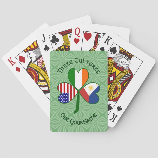 Jeu De Cartes Drapeaux américain irlandais philippin Trèfle Pers (dos)