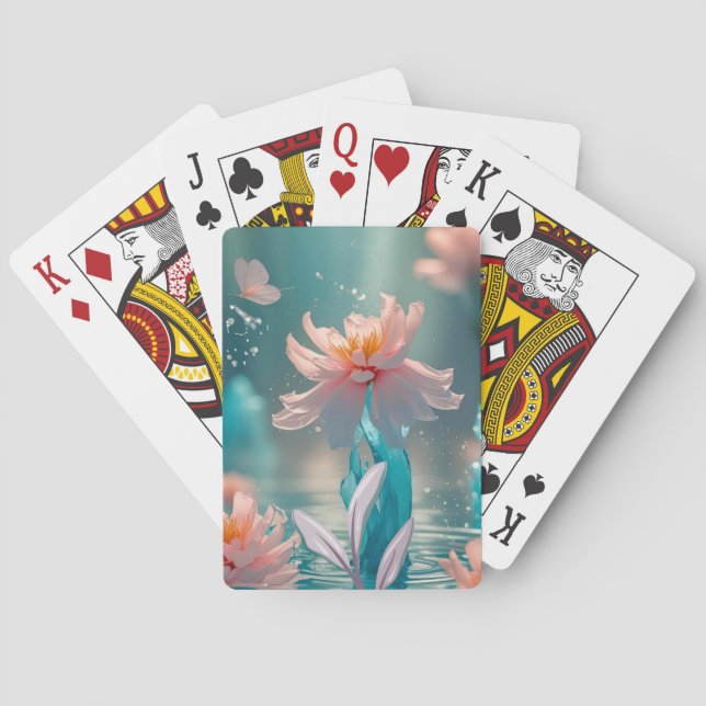 Jeu De Cartes Dreamy Pink Lotus and Butterfly in Aqua Water (dos)