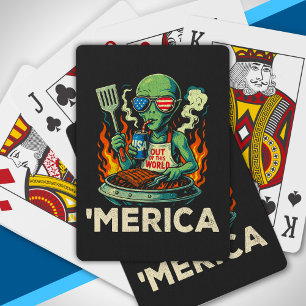 Jeu De Cartes Drôle d'Amérique Alien Barbecue Grill Patriote Rét