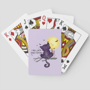 Jeu De Cartes Drôle Halloween Chat noir et Lune magique