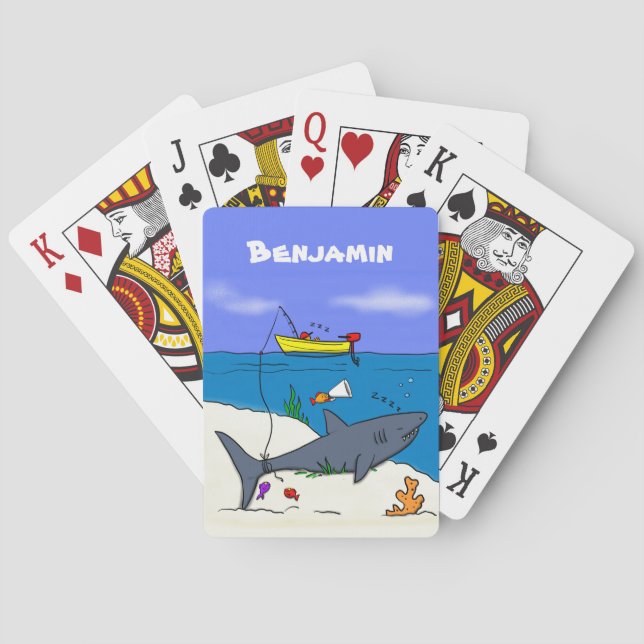 Jeu De Cartes Drôle requin couché et dessin animé de pêche (dos)