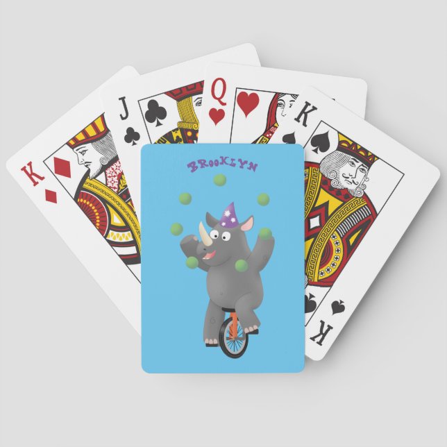 Jeu De Cartes Drôle rhinocéros mignon jonglant sur monocycle (dos)