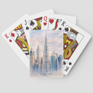 Jeu De Cartes Dubaï Burj Khalifa Cité de Luxe Skyline Aquarelle