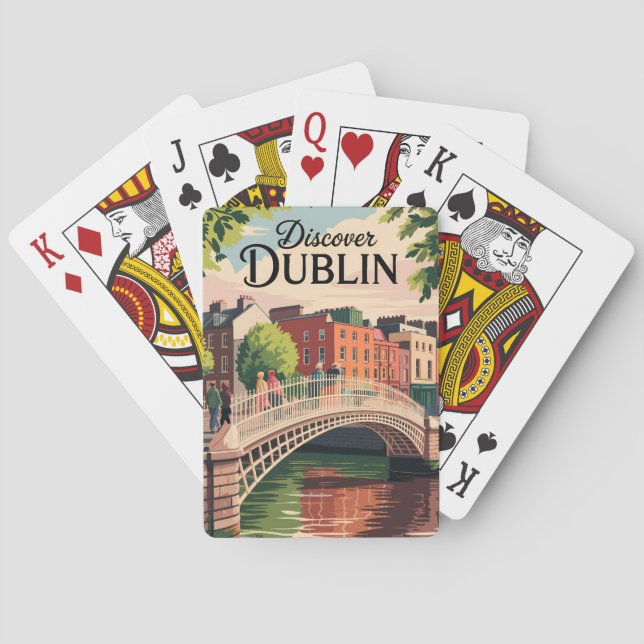 Jeu De Cartes Dublin Irlande Illustration Travel Art Vintage (dos)