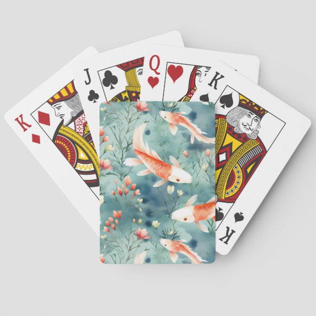 Jeu De Cartes Eaux tranquilles : Aquarelle Koi Motif de poissons (dos)