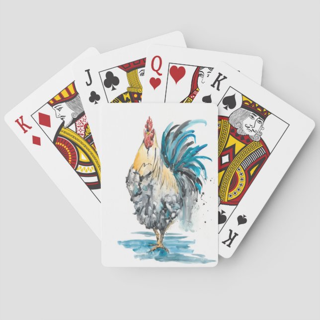 Jeu De Cartes Éclaboussure de coq - portrait d'aquarelle (dos)