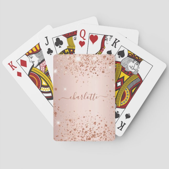 Jeu De Cartes Écriture monogramme en paillettes or rose (dos)