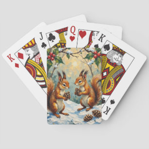 Jeu De Cartes Écureuils vintage rassemblant des pommes de pin po