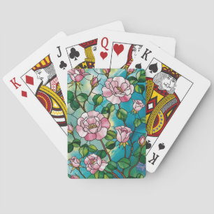 Jeu De Cartes Effet de vitrail floral Fleurs roses Botanique