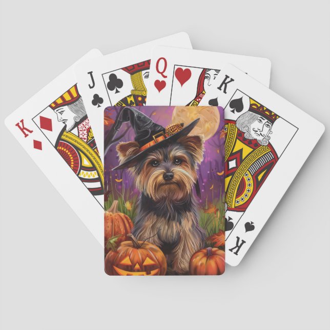 Jeu De Cartes Éffrayant Biewer Terrier Halloween Witch Et Citrou (dos)