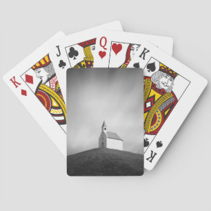 Jeu De Cartes Église sur une colline en noir et blanc