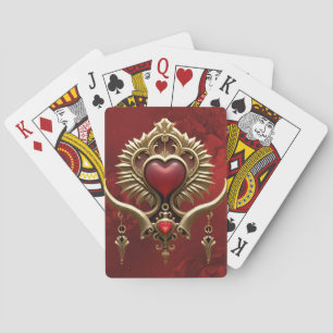 Jeu De Cartes Élégance en lustre rouge avec un coeur orné.