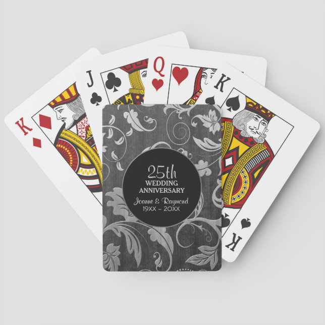 Jeu De Cartes Elégance florale d'argent 25ème version 2 Annivers (dos)