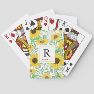 Jeu De Cartes Élégant aquarelle tournesol Monogramme