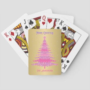Jeu De Cartes Élégant arbre de Noël rose Nom personnalisé Gold F