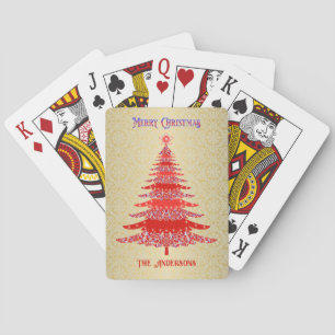 Jeu De Cartes Élégant Arbre de Noël Rouge Or Nom Ornements