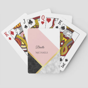 Jeu De Cartes Élégant bloc de couleur rose marbre noir avec nom