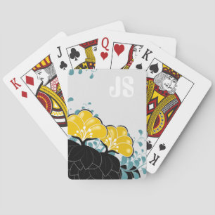 Jeu De Cartes Élégant Camellias d'or Monogrammes Initiales
