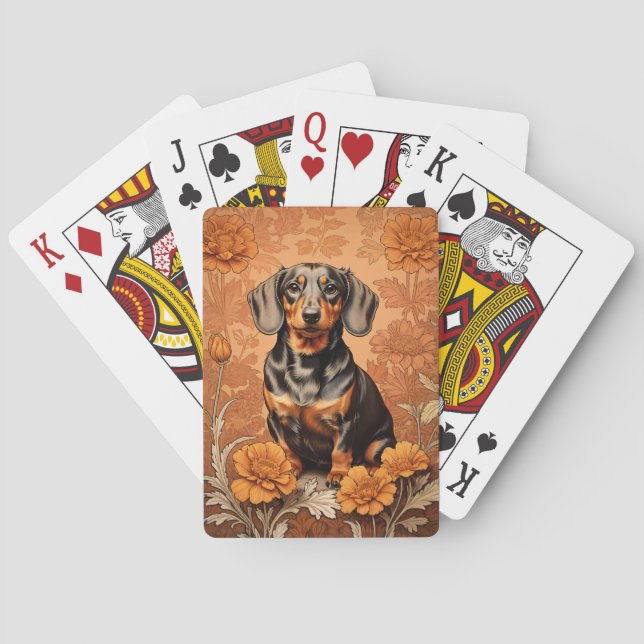 Jeu De Cartes Elégant Dachshund Et Marigolds (dos)