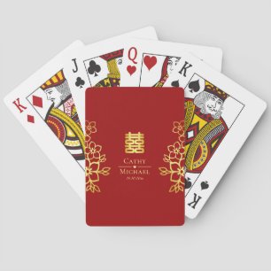 Jeu De Cartes Élégant double bonheur floral chinois pour mariage
