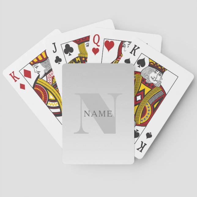 Jeu De Cartes Élégant Faux Gris Argent Dégradé Monogramme Classi (dos)