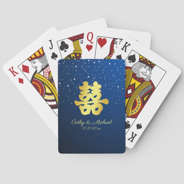 Jeu De Cartes Élégant flocon de neige mariage bleu marine (dos)