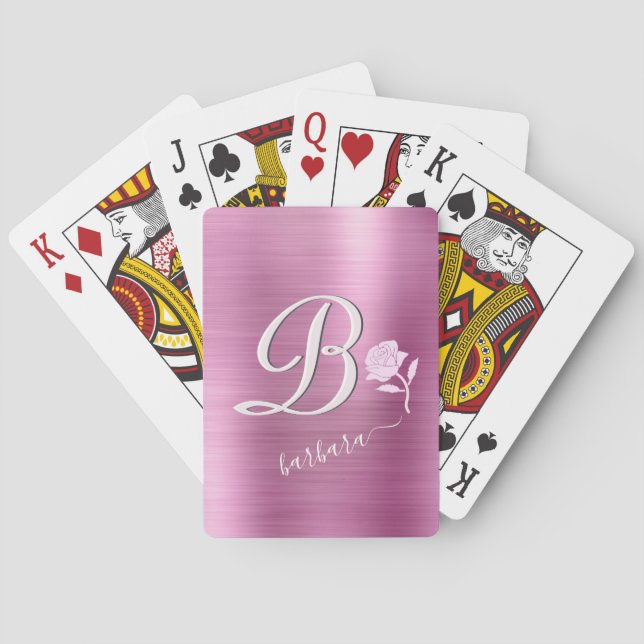 Jeu De Cartes Élégant Lavande et rose Personnalisé Monogramme No (dos)