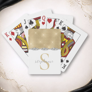 Jeu De Cartes Élégant Luxe Or Diamants Monogramme Personnalisé