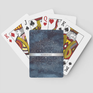 Jeu De Cartes Élégant mandala moderne argenté rayure bleu marine