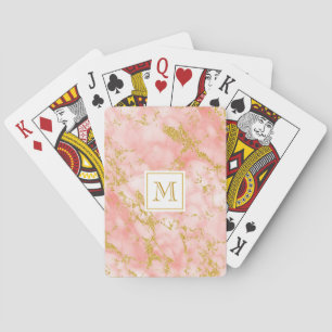 Jeu De Cartes Elégant marbre de corail Monogramme Parties scinti