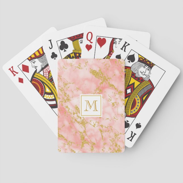 Jeu De Cartes Elégant marbre de corail Monogramme Parties scinti (dos)