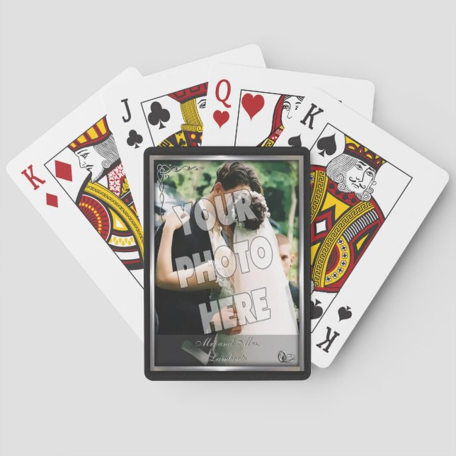 Jeu De Cartes Élégant Modèle photo Mariage noir et argent (dos)