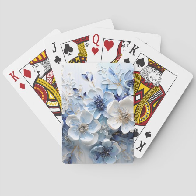 Jeu De Cartes Élégant Moderne Botanique Florale Bleu Blanc (dos)